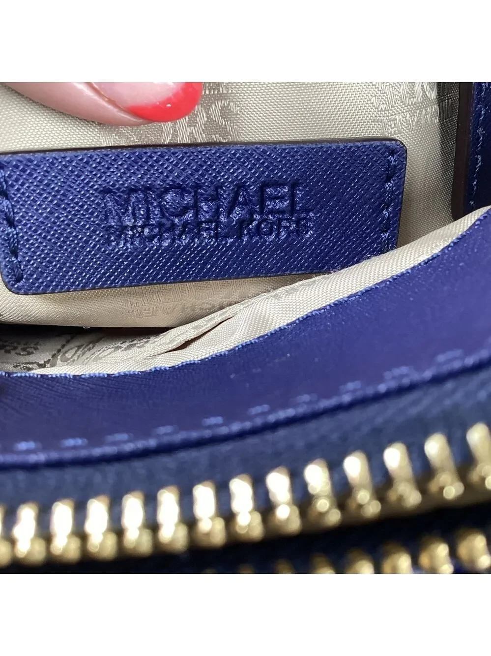 Michael Kors Kellen Blue hand bag Satchel with Floral Design Crossbody Purse guc